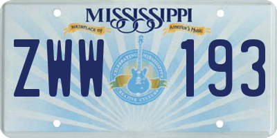 MS license plate ZWW193