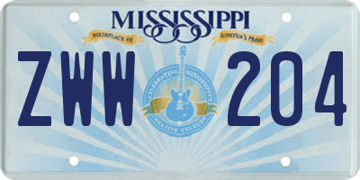 MS license plate ZWW204