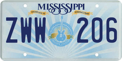 MS license plate ZWW206