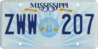 MS license plate ZWW207
