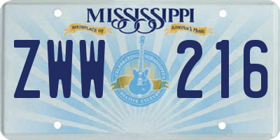 MS license plate ZWW216