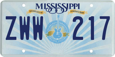 MS license plate ZWW217