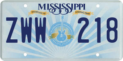 MS license plate ZWW218
