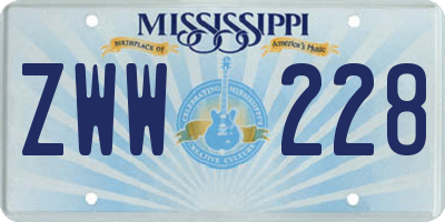 MS license plate ZWW228