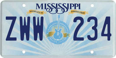 MS license plate ZWW234