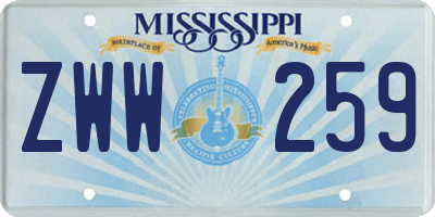 MS license plate ZWW259