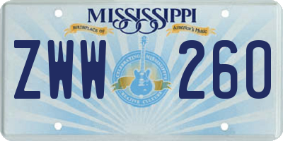 MS license plate ZWW260