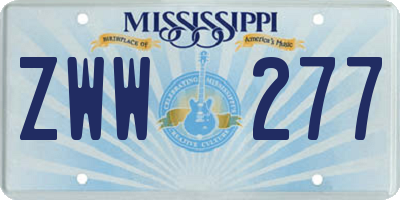 MS license plate ZWW277
