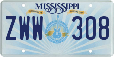 MS license plate ZWW308
