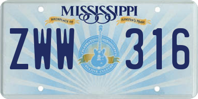 MS license plate ZWW316