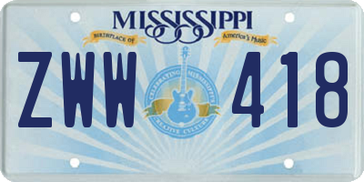 MS license plate ZWW418