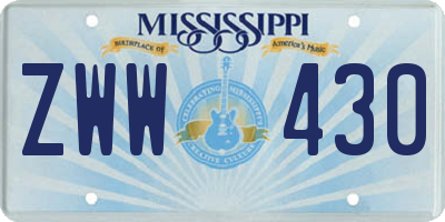 MS license plate ZWW430