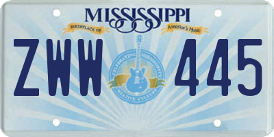 MS license plate ZWW445