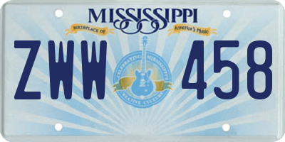 MS license plate ZWW458