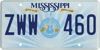 MS license plate ZWW460