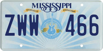 MS license plate ZWW466