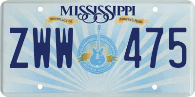 MS license plate ZWW475