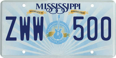 MS license plate ZWW500