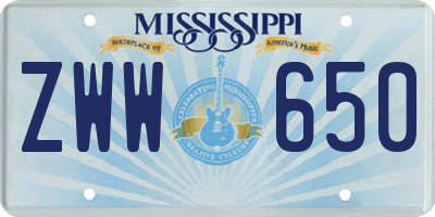 MS license plate ZWW650