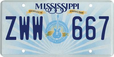 MS license plate ZWW667