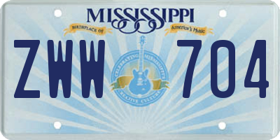 MS license plate ZWW704