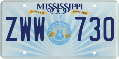 MS license plate ZWW730