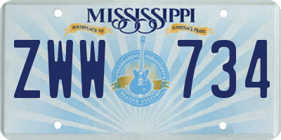 MS license plate ZWW734