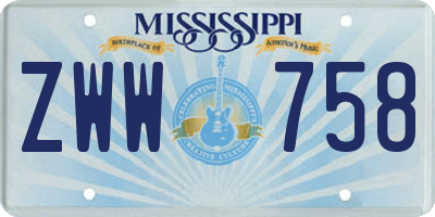 MS license plate ZWW758