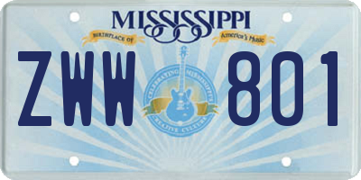 MS license plate ZWW801
