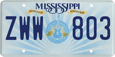 MS license plate ZWW803