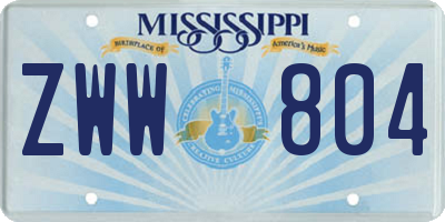 MS license plate ZWW804