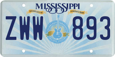 MS license plate ZWW893