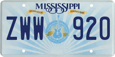 MS license plate ZWW920