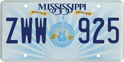 MS license plate ZWW925