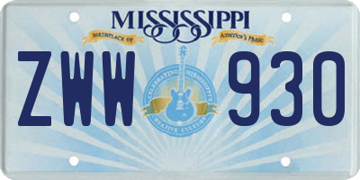 MS license plate ZWW930