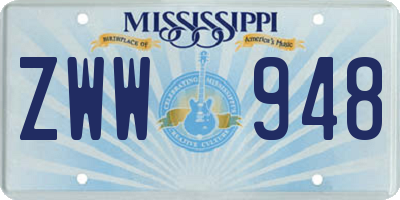 MS license plate ZWW948