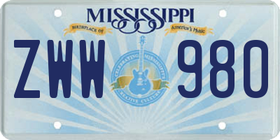 MS license plate ZWW980