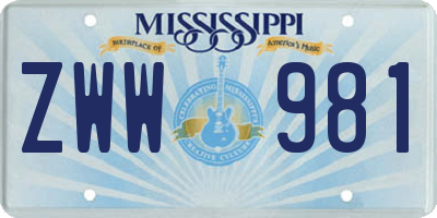 MS license plate ZWW981