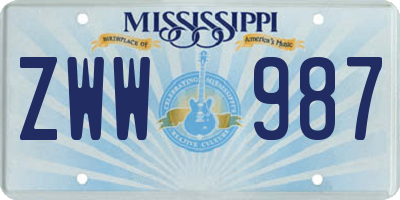 MS license plate ZWW987