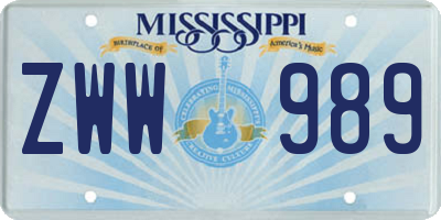 MS license plate ZWW989