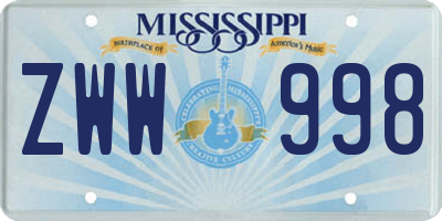 MS license plate ZWW998