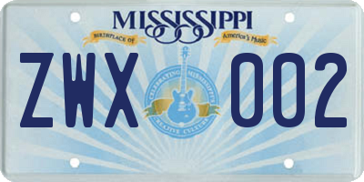 MS license plate ZWX002