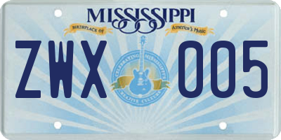 MS license plate ZWX005