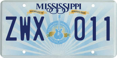 MS license plate ZWX011