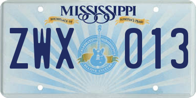 MS license plate ZWX013