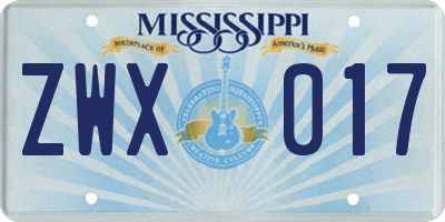 MS license plate ZWX017