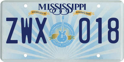 MS license plate ZWX018