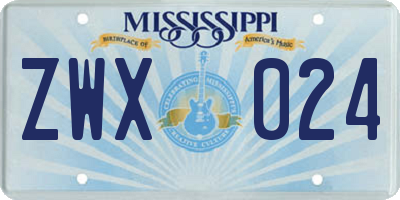 MS license plate ZWX024