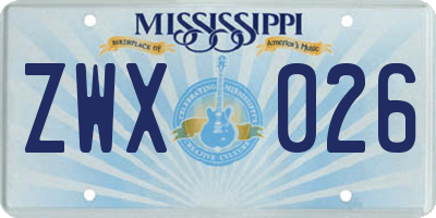 MS license plate ZWX026