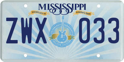 MS license plate ZWX033